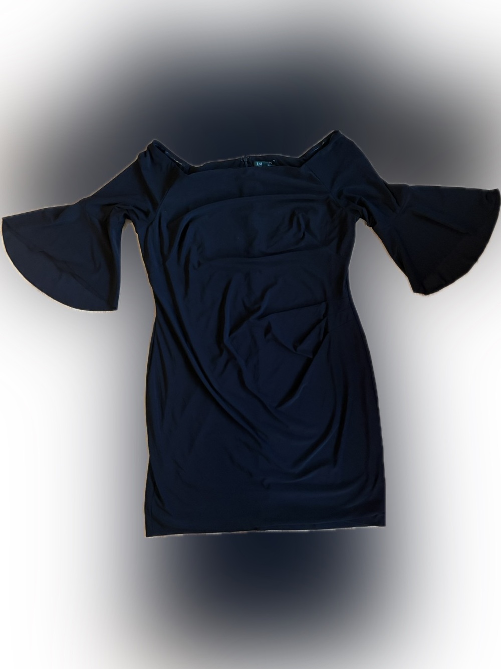 Ralph Lauren Black Off-Shoulder Midi Dress with Bell Sleeves